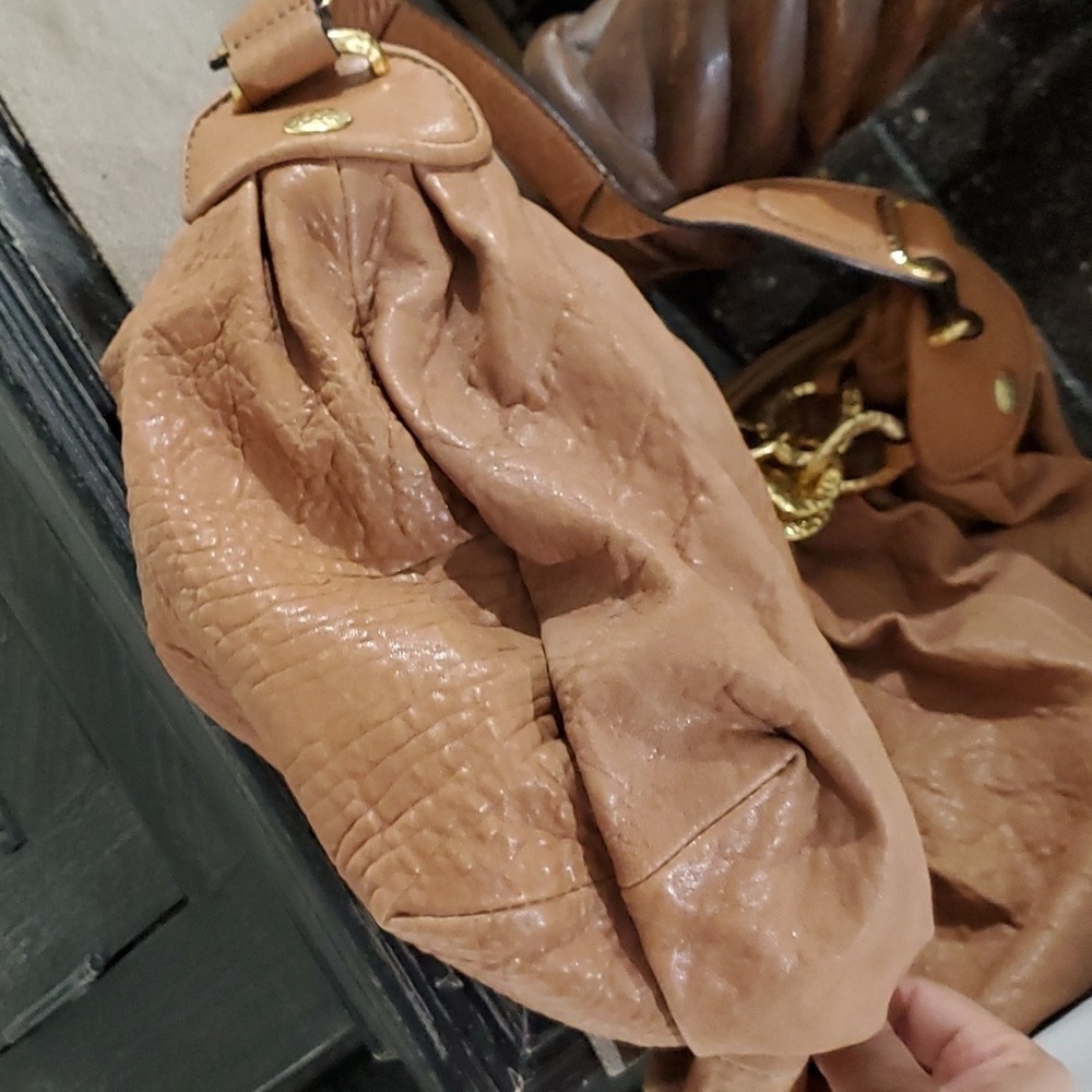 JUICY COUTURE BROWN BAG GOLD CHUNKY CHAIN SHOULDER HOBO PEBBLE LEATHER BOHO CHIC - Picture 5 of 13